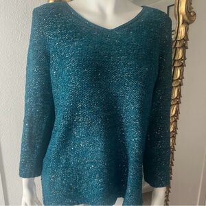 Chicos Sweater Pullover V Neck
In Teal With Silver